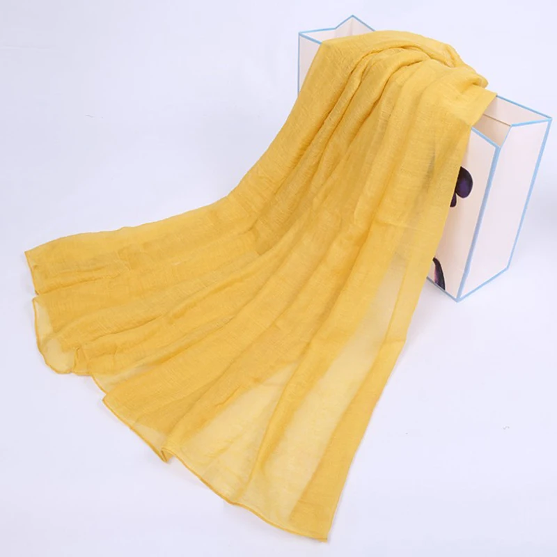 Fashion Women Soft Scarf Candy Colored Thin Sunscreen Shawls and Wraps Lady Solid Color Hijab Cotton Linen Long Head Scarves