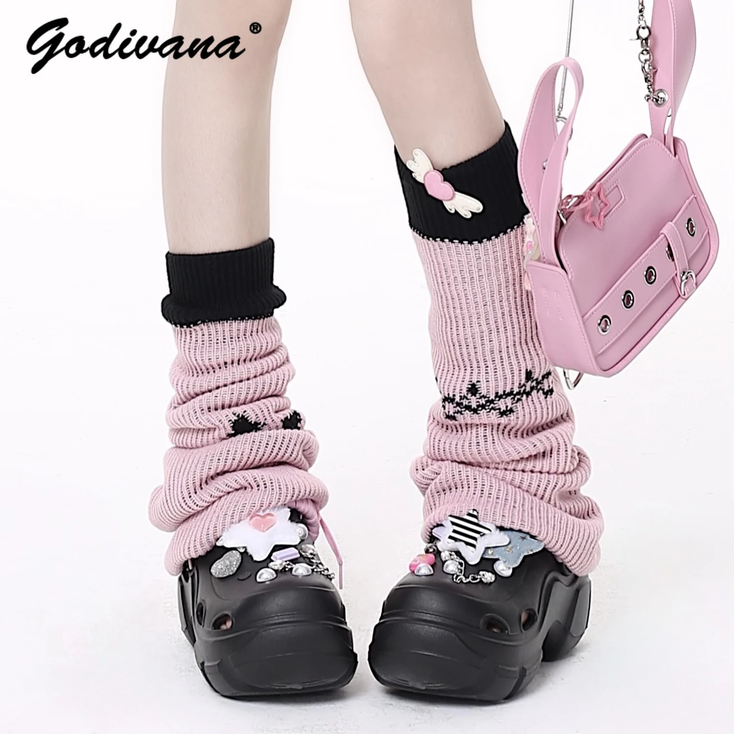 Cross Y2K Hot Girl Reverse Pile Style Foot Sock Autumn and Winter Knitted Leg Warmers Student Female Knee Socks Leg Cover