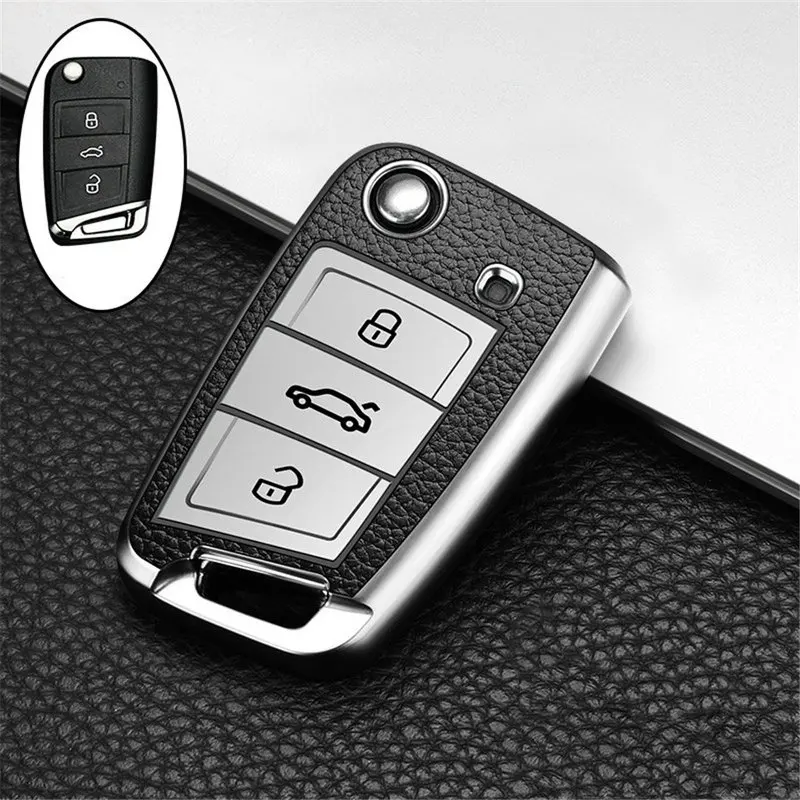 Car Paint Leather Tpu Car Key Case Cover Fob For Vw Volkswagen Polo Tiguan Passat Golf Mk Jetta Skoda Kodiaq Superb Octavia Seat