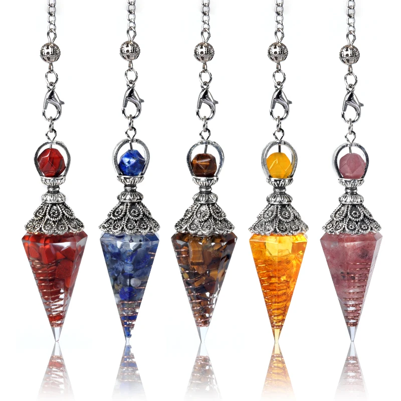 

18x60mm Natural Stone Crystal Reiki Pendulum Hexagonal Cone Shape Amethysts Rose Quartz Charms for Jewelry Making DIY Necklace