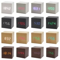 Wood Cube Voice Control Led Alarm Clock Home Bedroom Dormitory 1