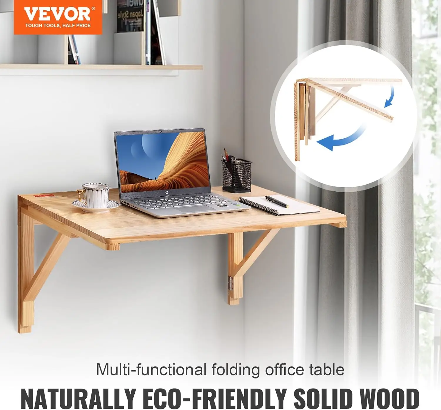 Wall Mounted Folding Table, Wall Mounted Drop Leaf Tables, Solid Wood Floating Desk for Dining, Laundry Room, Office 4