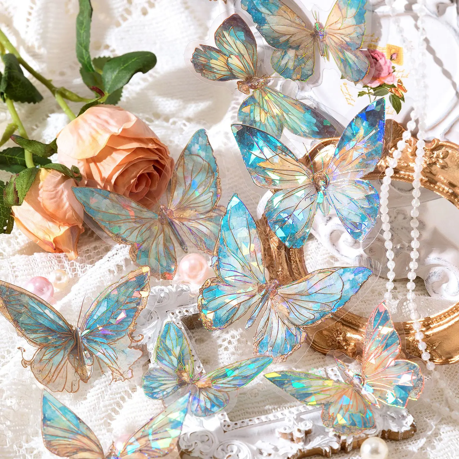 

20pc/pack Stickers Ice Crystal Laser Butterfly Laser Gold DIY Decorative Scrapbooking Material Collage Sticker Journal Wholesale