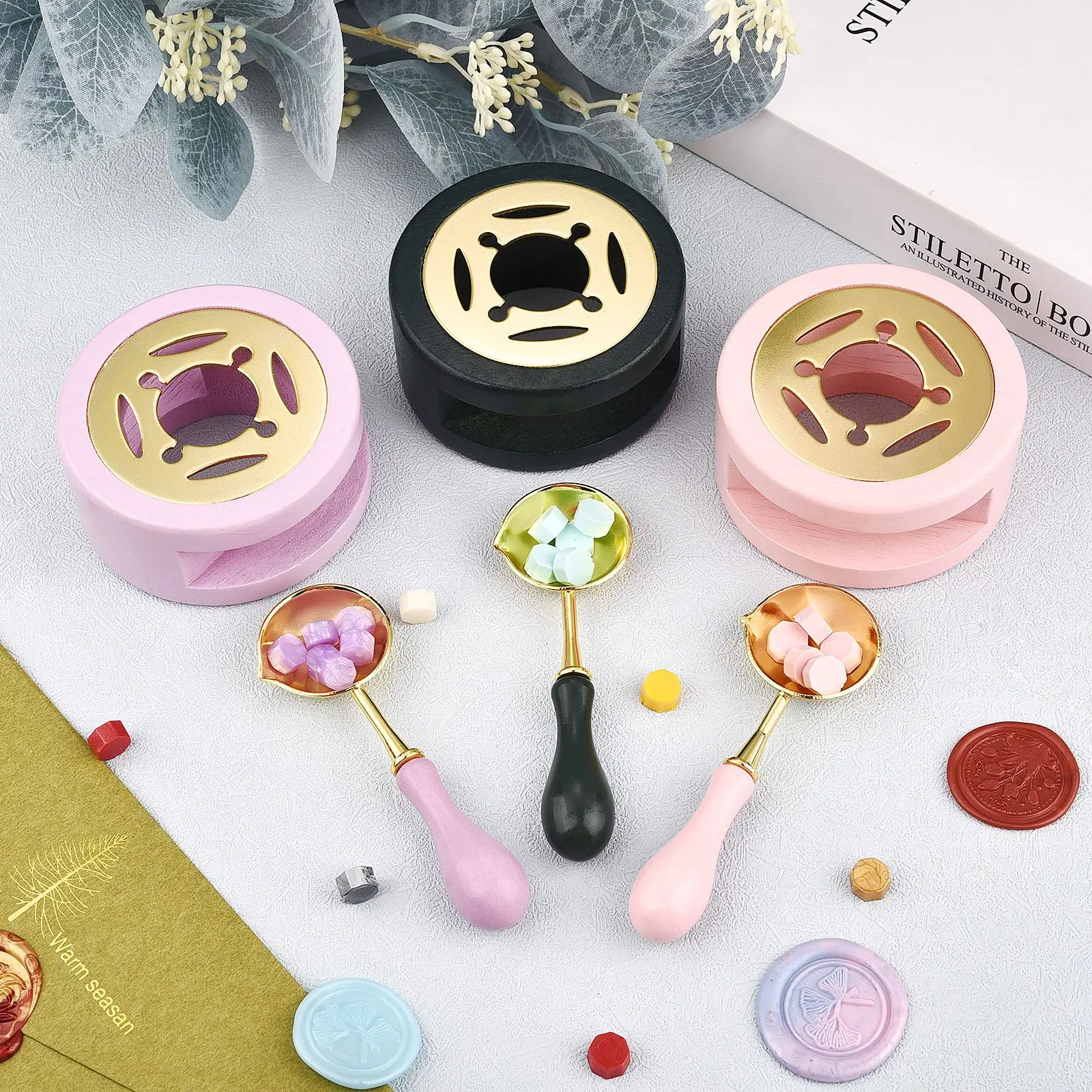 Retro Wax Seal Stamp Set Lacquer Stove With Wood Handle Spoon Wax Seal Melting Furnace 1/2PCS, wax seal stamp set,wax seal stamp,lacquer seal furnace,sealing wax furnace,wax sealing spoon