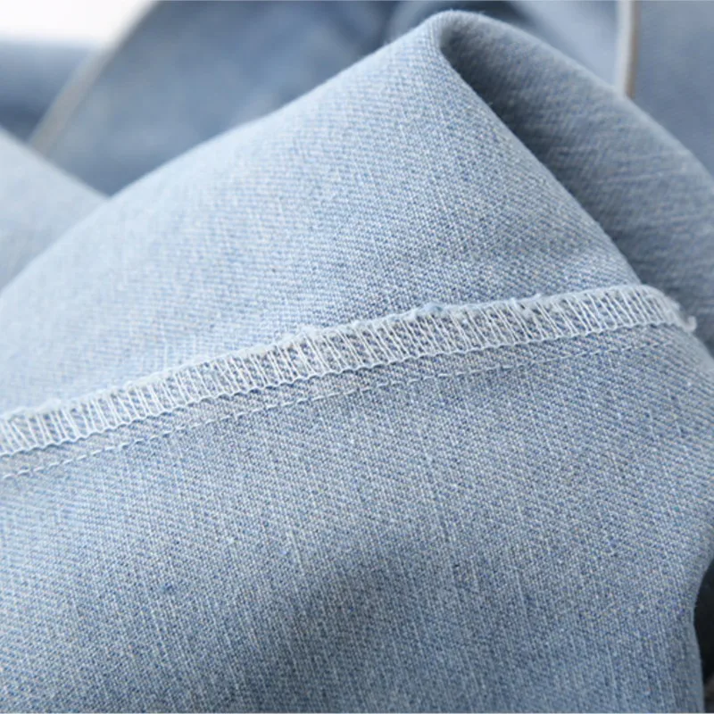 Fashion Plus Size Women's Denim Jacket Autumn New Style Simple Light Blue Retro Coat 2527