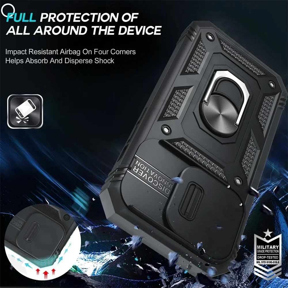 Case For iPhone 15 14 13 12 11 Pro XS Max XR 8 7 Plus Camera Slide Military Grade Armor Protection 360 Degree Rotate Armor Cover