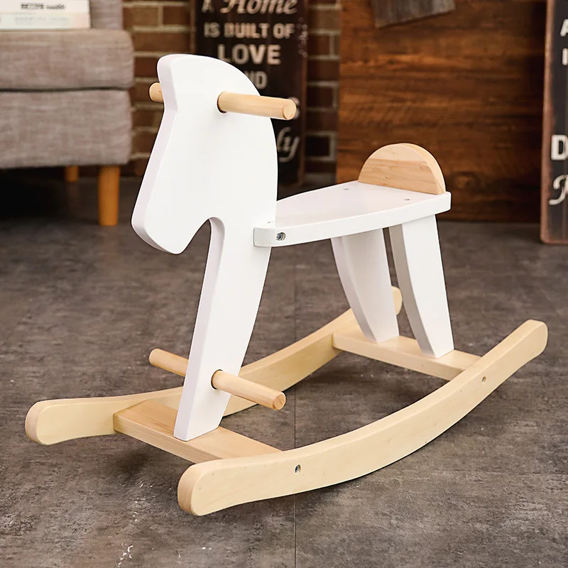 LazyChild New Children's Rocking Horse Safety Rocking Horse Nordic Style Pure Wooden Wooden Baby Toy Birthday Gift