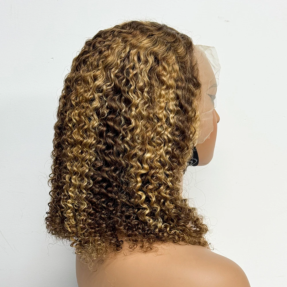 Short Bob Human Hair Wigs Jerry Curly 13x4 Lace Frontal Wig Human Hair Highlight Ombre 200% Density Curly Hair Wigs For Women