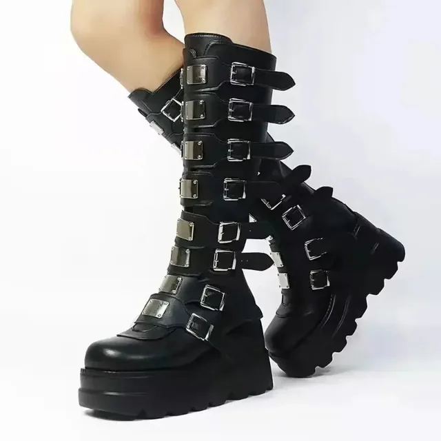 Gothic Long Boots With Straps