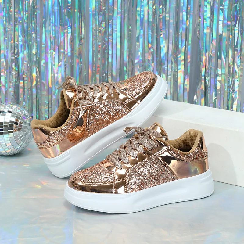 Trainers Turnschuhe Gold Glitter Women Shoes Spring 2024 New