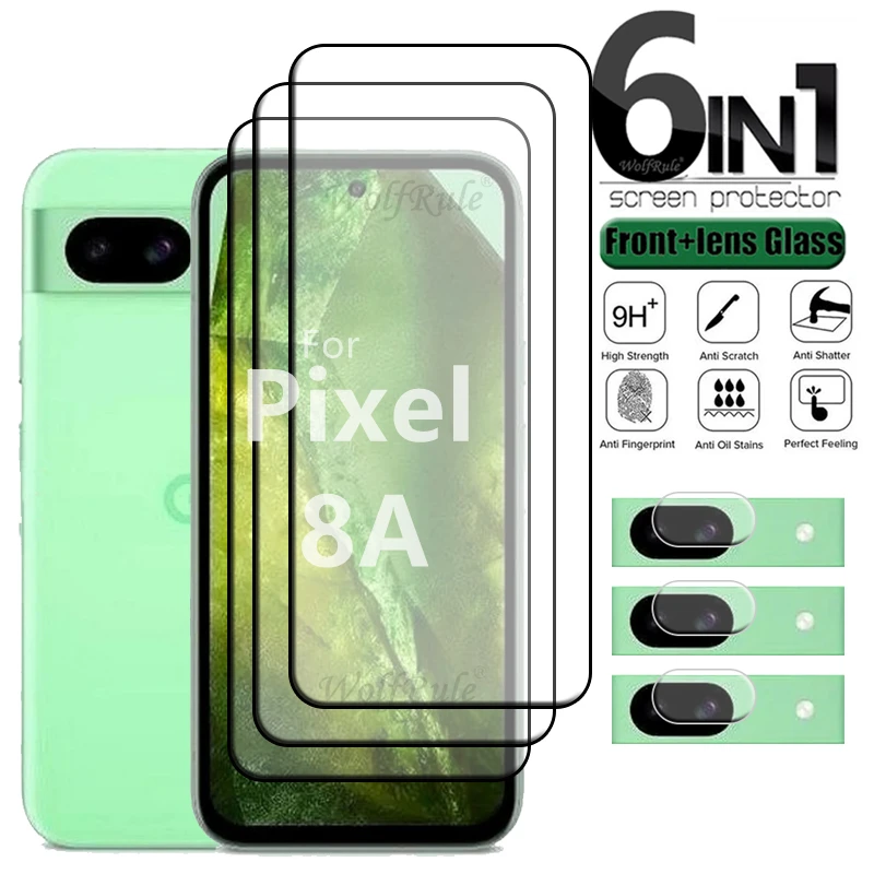 

6-in-1 For Google Pixel 8A Glass For Google Pixel 8A Tempered Glass Full Cover Glue Screen Protetor Google Pixel 8A Lens Glass