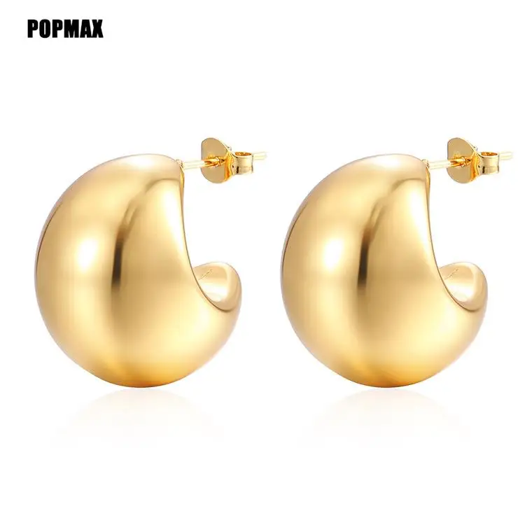 Punk Liscio Placcato Oro Esagerato Dupes Teardrop Chunky Martellato Orecchini A Bottone In Acciaio Inossidabile Waterdrop Leggero Fibbia Per L'Orecchi