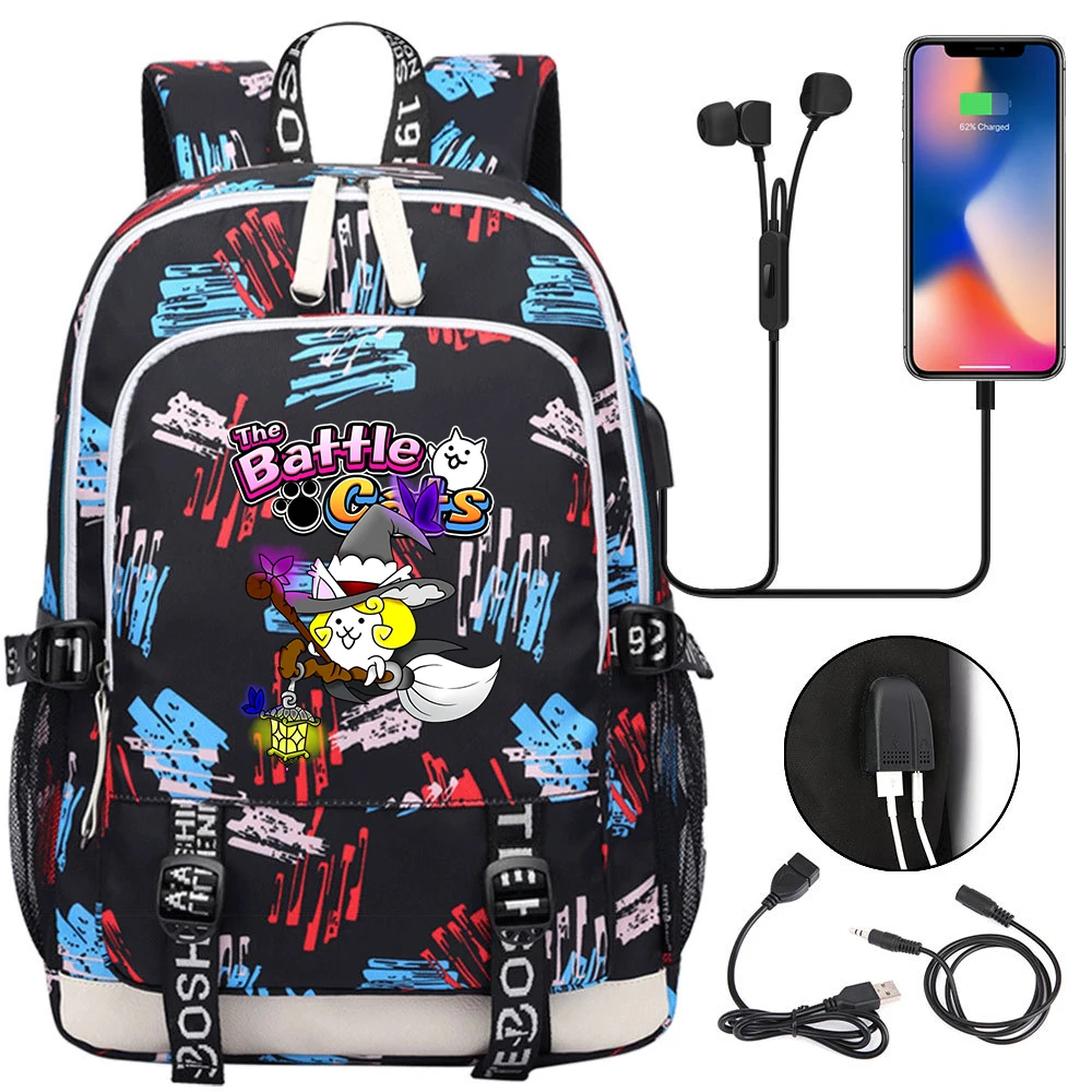 

Cute The Battle Cats School Bags For Teenager USB Charging Laptop Backpack Boys Girls Student Book Bag Mochila Travel Bag