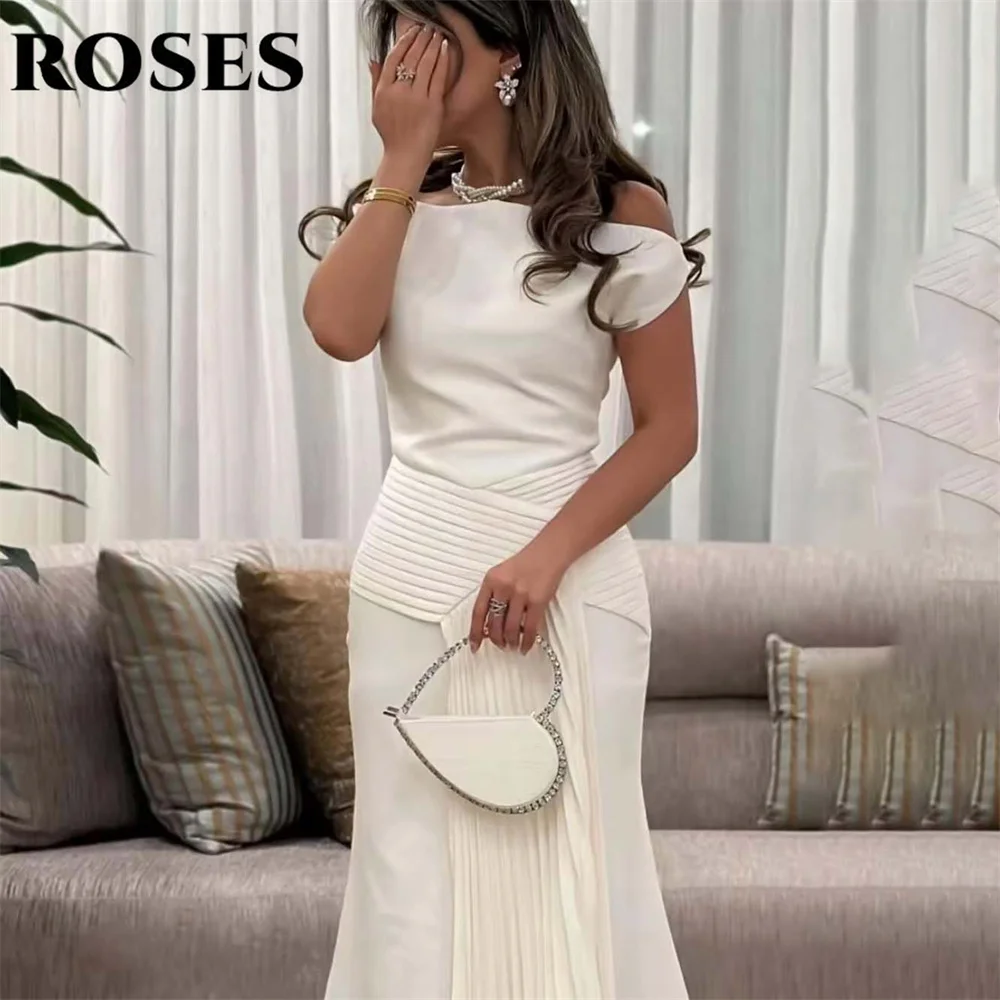 ROSES Simple White Elegant Wedding Party Dress Pleats Long Celebrity ...