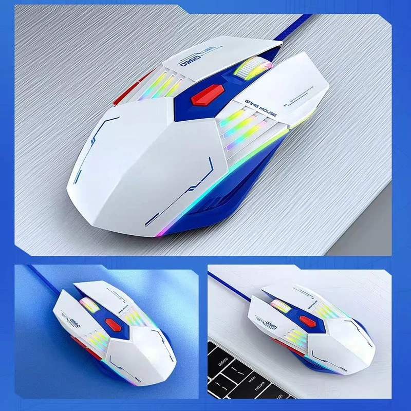 G560 마우스 유선 게임용 컴퓨터 사무용품 노트북 레이저 USB 케이블 마우스 RGB 백라이트 휠 인체공학적 3 DPI 조절 가능