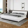 King Size Upholstered Bed Frame,Deluxe Low Profile Sleigh Bed with Faux Leather Ergonomics Headboard,White  No Box Spring Needed 1