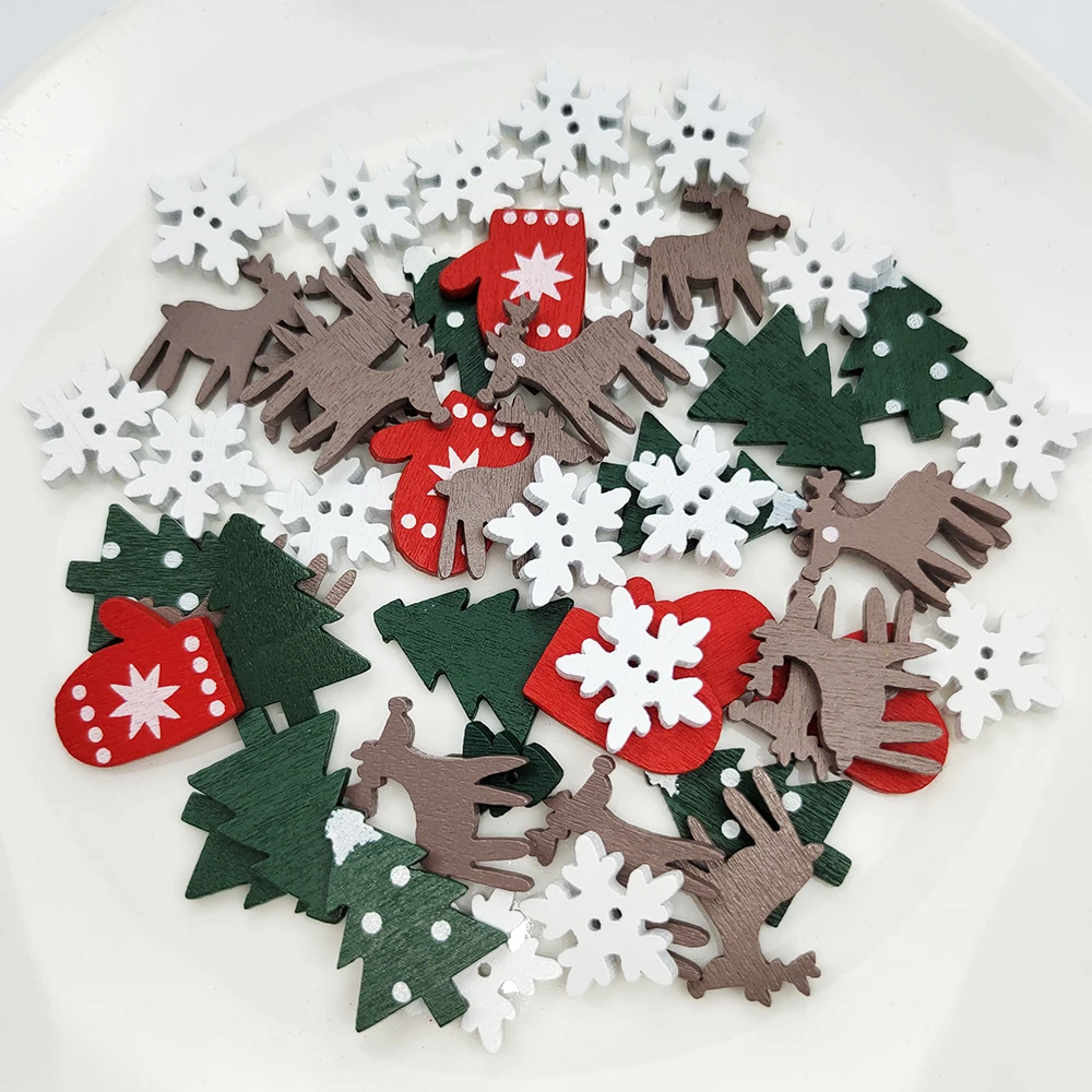 Christmas Wooden Chip Santa Claus Snowflake Christmas Tree Hanging Ornament Pendant Decoration DIY Craft 50pcs