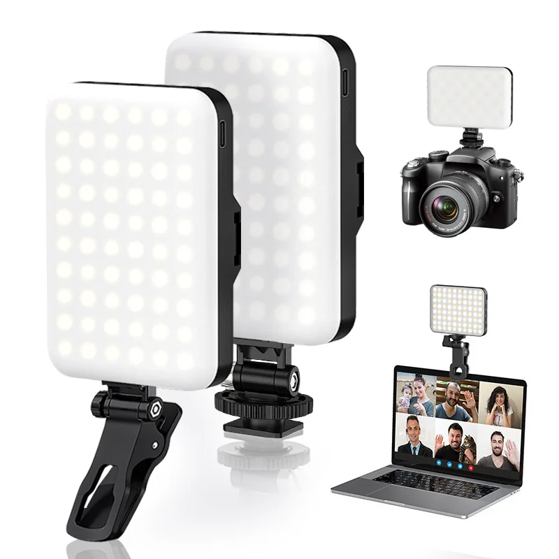 

Компактная светодиодная селфи-вспышка, портативная фотовспышка, регулируемая фотовспышка с зажимом, 3 рабочих режима для видеоконференции