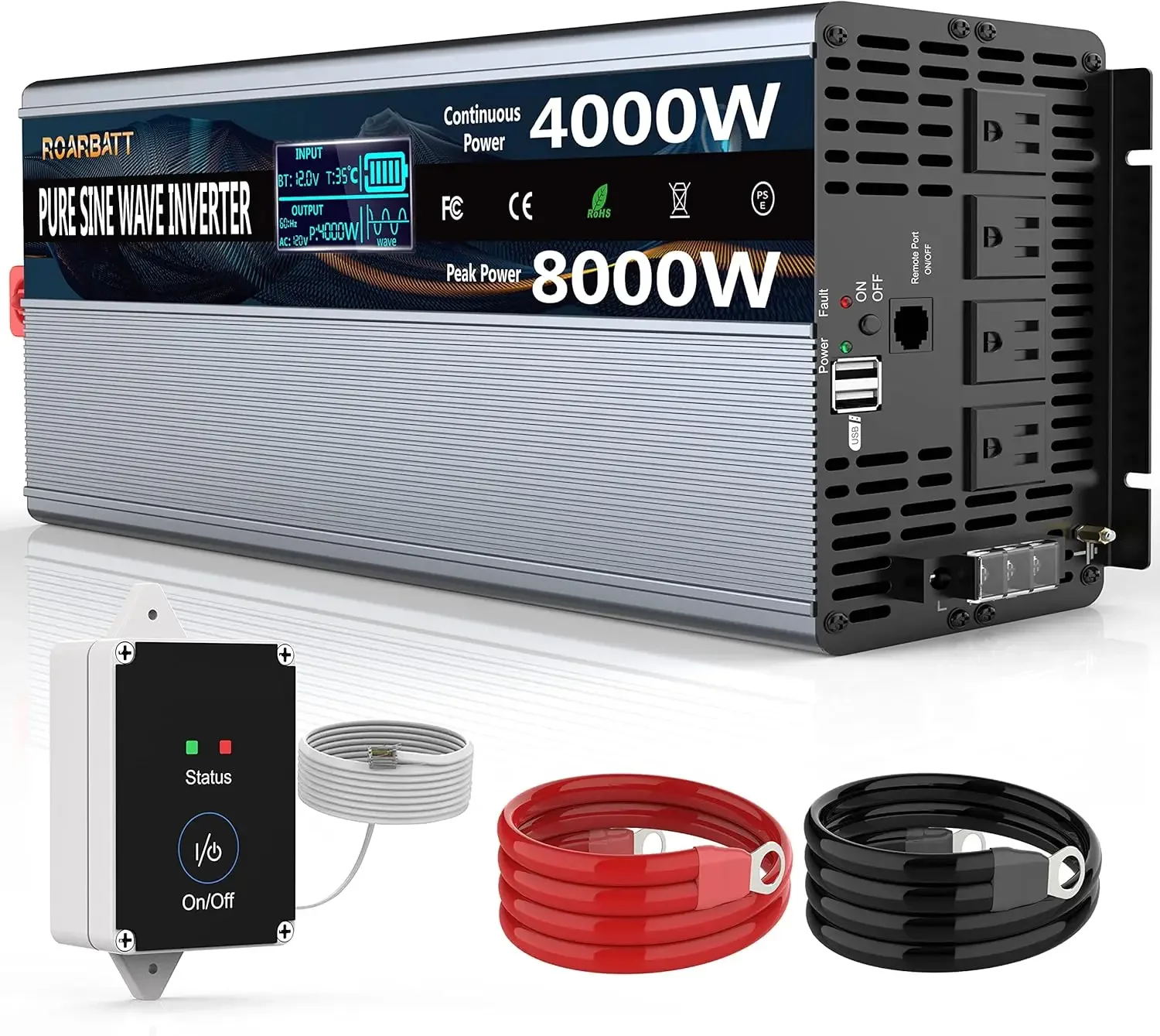 Solar Inverters 4000W Pure Sine Wave Power Inverter 12V DC to AC 110V 120V Peak Power 8000W with Remote Control 4 AC Outlets solar inverter,power inverter converter