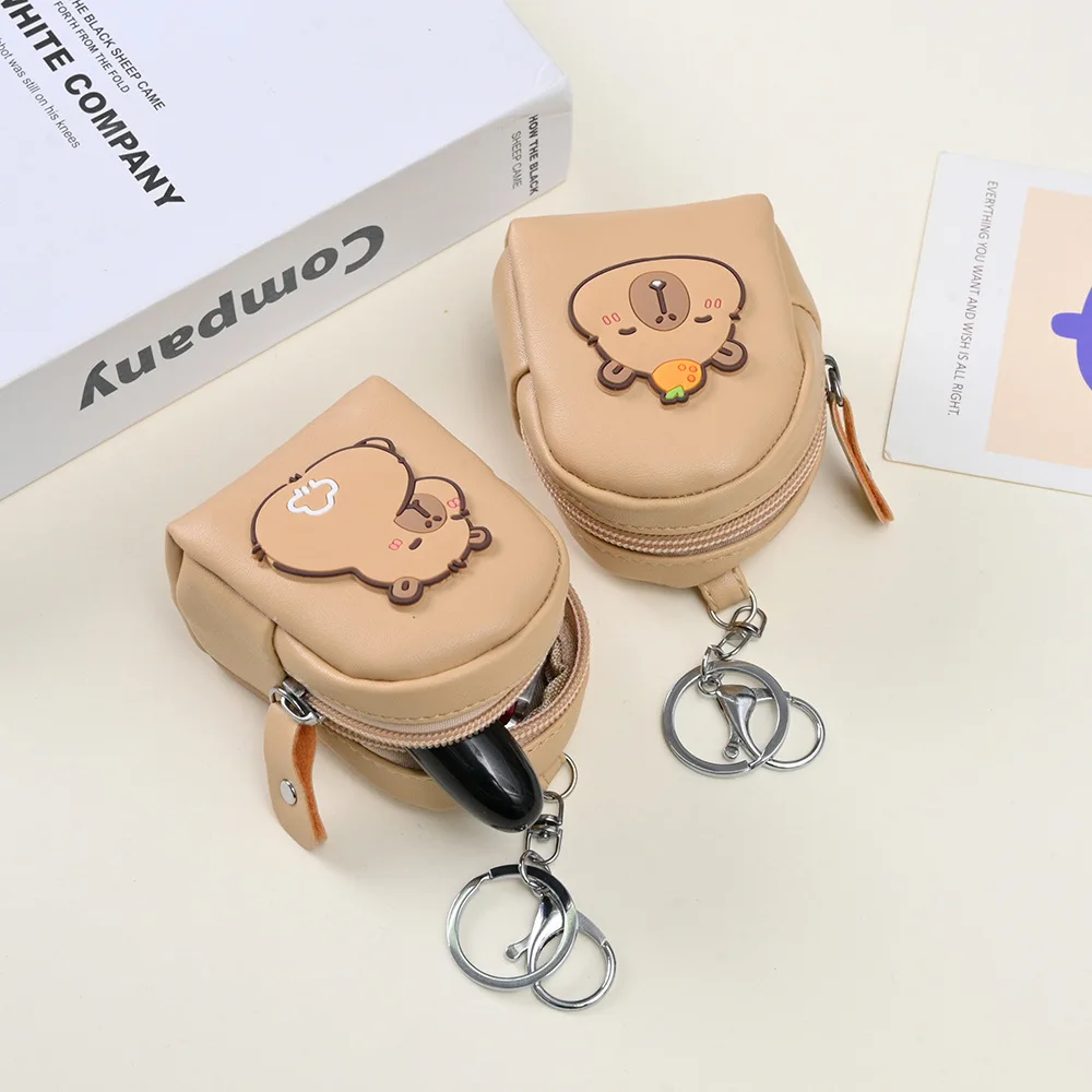 Cute Capybara Schoolbag Shape Coin Purse Girly Portable Lipstick Earphone Large Capacity Storage Bags Keychain Pendants Gifts