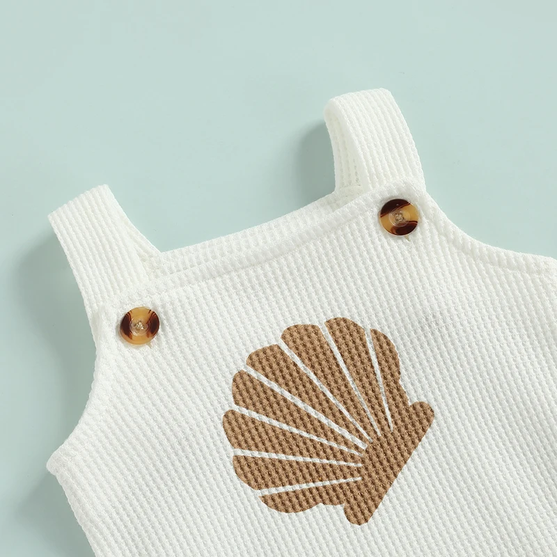 Baby Summer Clothing Sets kids clothes set two piece set baby girl clothing set shorts suit 0-18M Toddler Infant Boys Girls Shell Print Strap Button Plaid Knitted Bodysuits + Shorts Tracksuits