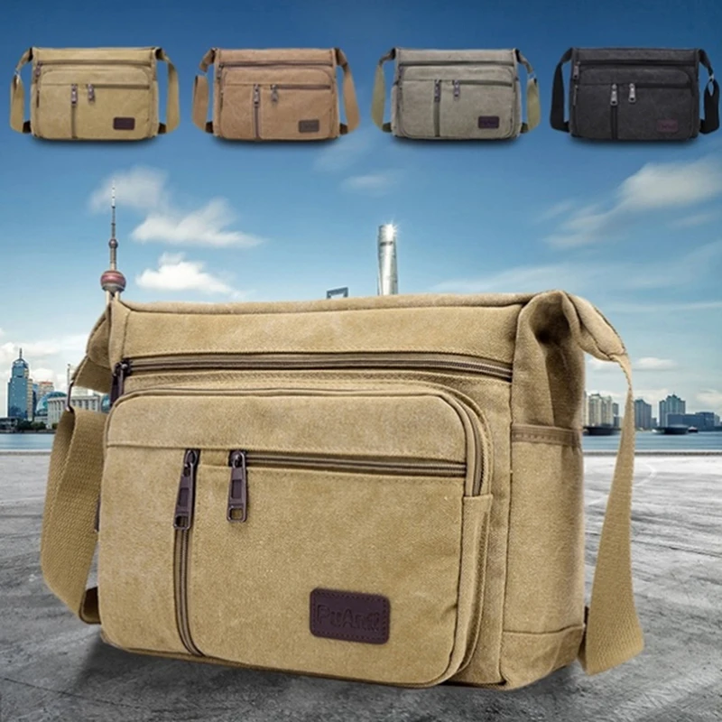 

Canvas Messenger Bag For Men Vintage Water Resistant Waxed Crossbody Bags Briefcase Padded Shoulder Bag For Male Handbag
