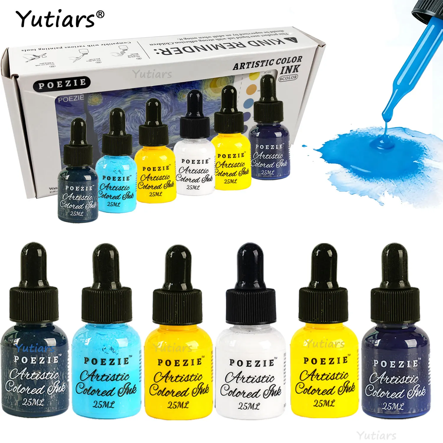 Premium 6Pcs Acrylic Ink Set with Dropper, Vibrant Artist Ink, Non ...