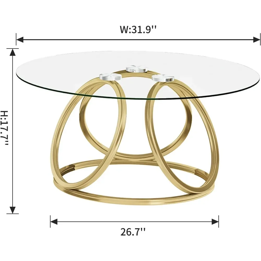 Round Coffee Table, Modern Silver Coffee Table Living Room Table with Ring-Shaped Frames, Glass Coffee Table for Home&Office 6