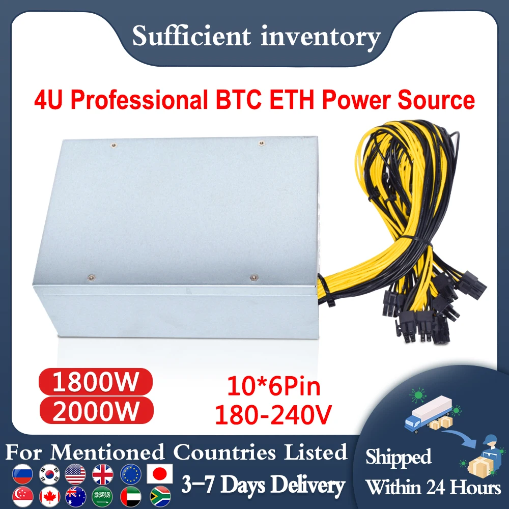 Senlifang 2000W 1800W 4U Btc Etc Rvn Mining Power Supply 12V 180-240V 6Pin * 10 Dispositivo Per Bitcoin Varie Macchine Minerarie