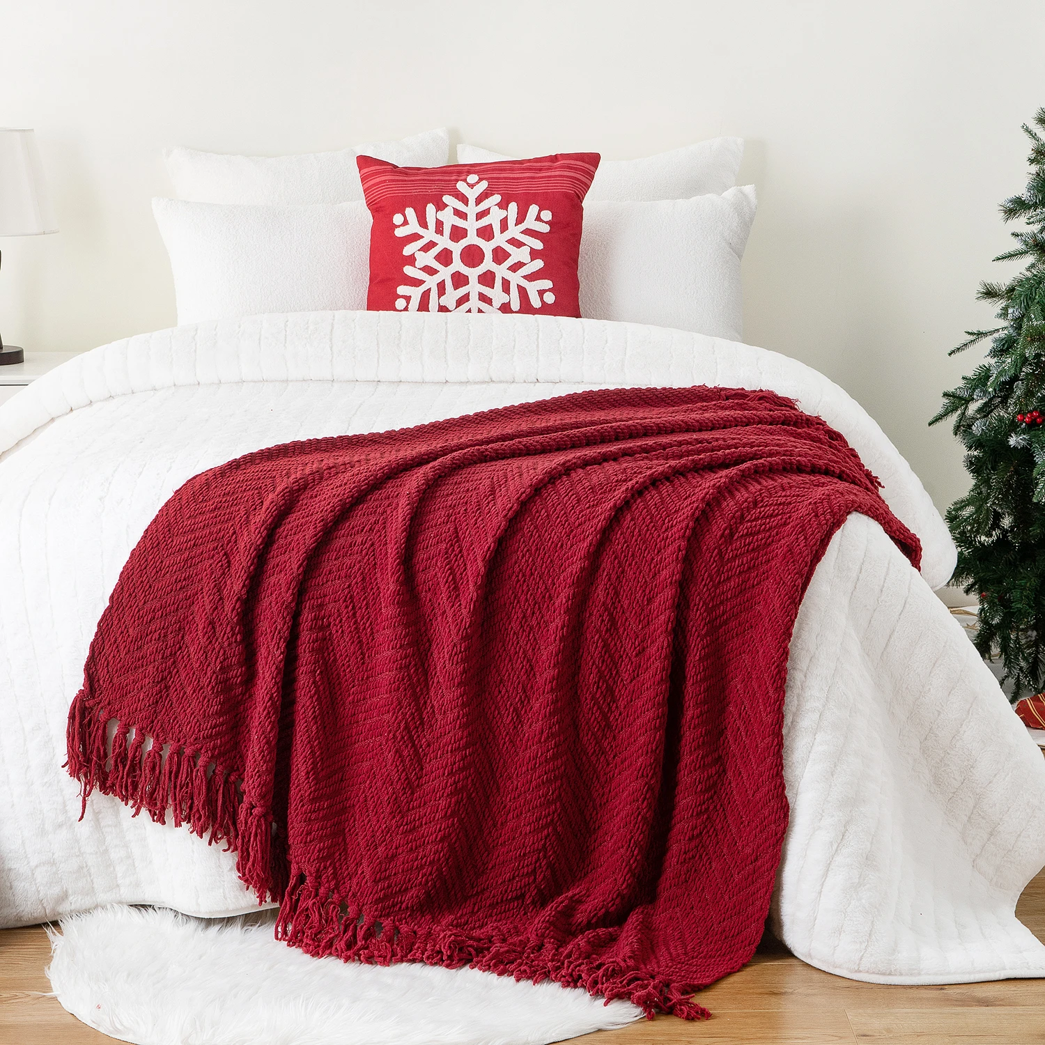 Hand Knitted Thickened Blanket Knitted Throw Blanket Soft Warm Decorative Sofa Bedspread Christmas Home Decor