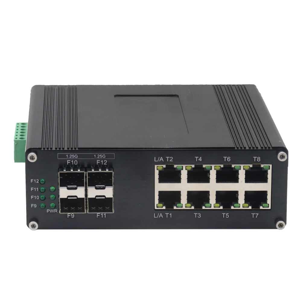 산업용 기가비트 이더넷 스위치, 파이버 네트워크 스위치, 8 포트, 4 SFP,12 포트, 10, 100, 1000Mbps RJ45