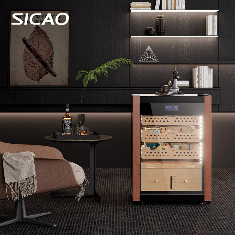 137L Hold 1000 Mini Electric Refrigerated Cigar Cooler Humidor 5.0-22.0℃ Thermoelectric Luxury Cedar Wooden Cigar Cabinet