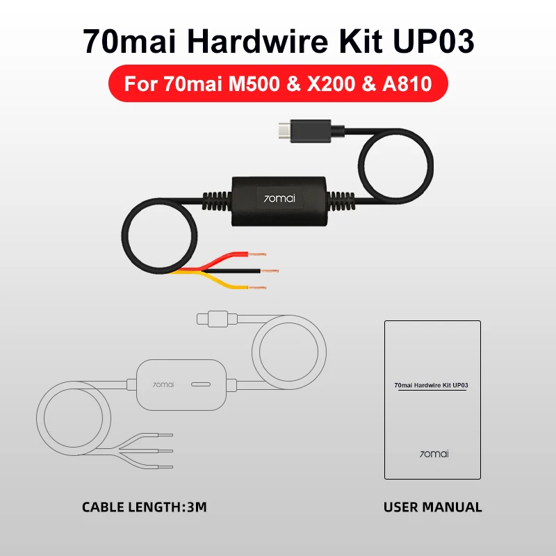 70mai Parking Surveillance Cable UP03 for 70mai A810 X200 Omni M500 Hardwire Kit UP03 24H Parking Monitor