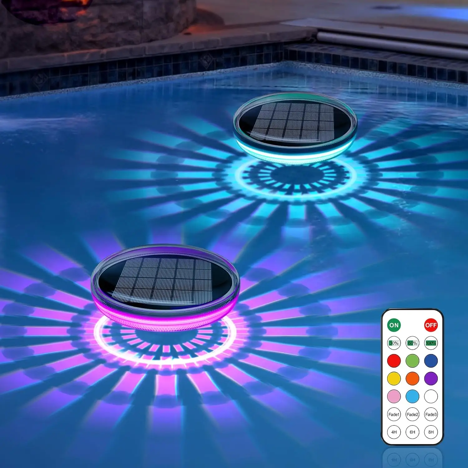 ไฟสระว่ายน้ําลอยน้ําพลังงานแสงอาทิตย์, เปลี่ยนสี, ไฟ LED กันน้ํา IP67 พลังงานแสงอาทิตย์สําหรับสระว่ายน้ํา, บ่อ, อ่างน้ําร้อน, ตกแต่งงานแต่งงาน 1