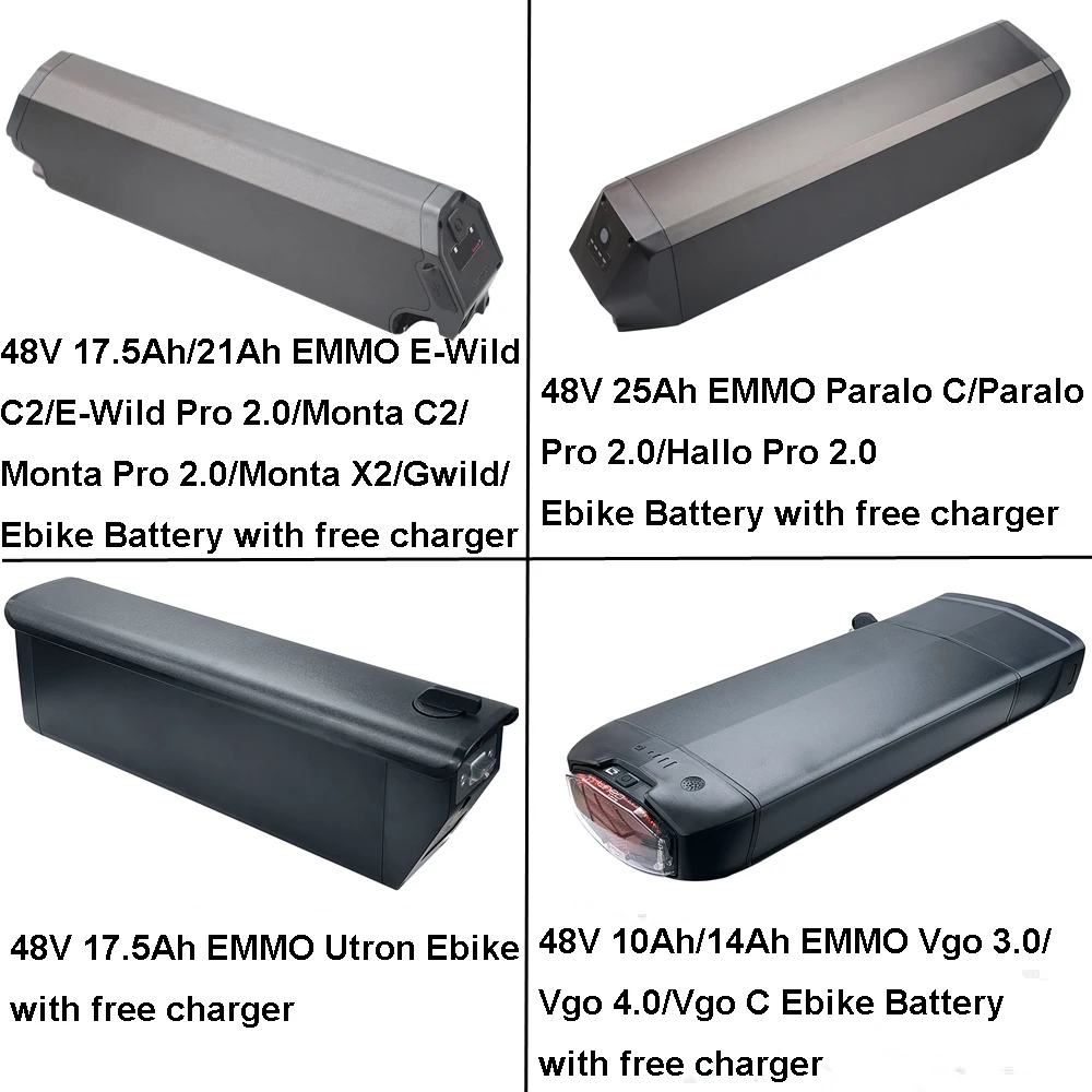 E-Bike Battery 36V 48V 13Ah 14Ah 17.5Ah 21Ah 25Ah Lithium Battery for EMMO  E-Wild Monta Paralo Hallo C2 X2 Pro 2.0 Utron Vgo C