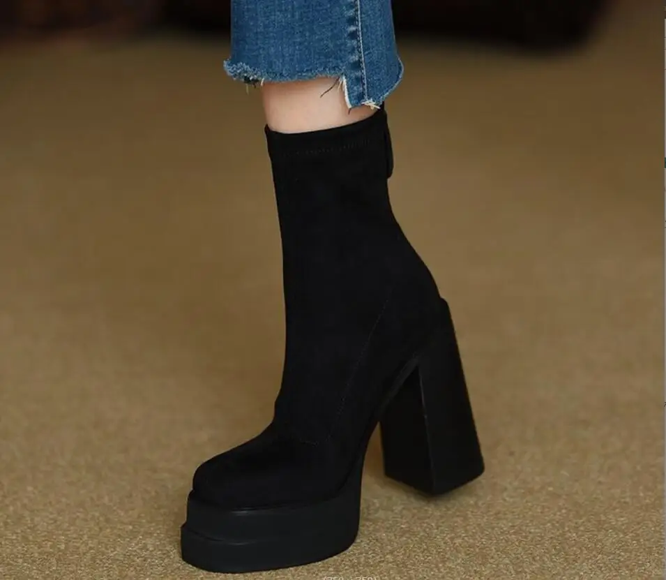 Women Suede shoes Boots Ankle Boots Platform Shoes For Women Heels Winter Boots Black Keep Warm Snow Winter Shoes Female Boots