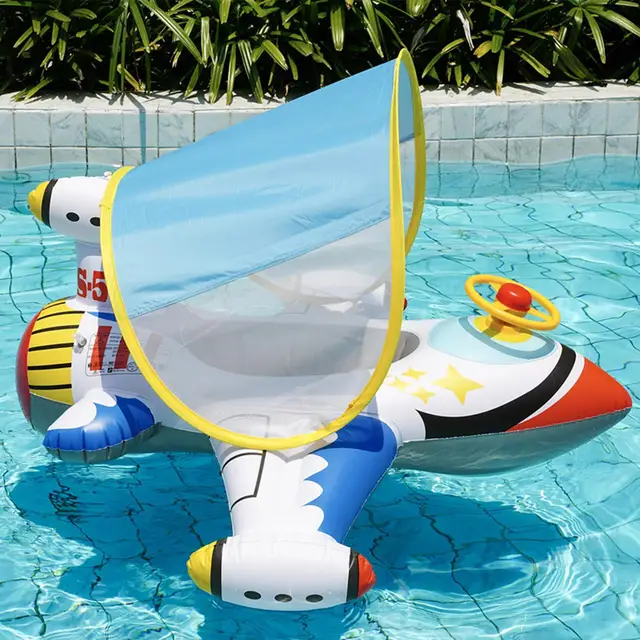 Baby Pool Float Baby Swimming Pool Floats Airplane Shape Inflatable Raft with Sun Protection Canopy Water Toys for Kids Ages 1-6 1