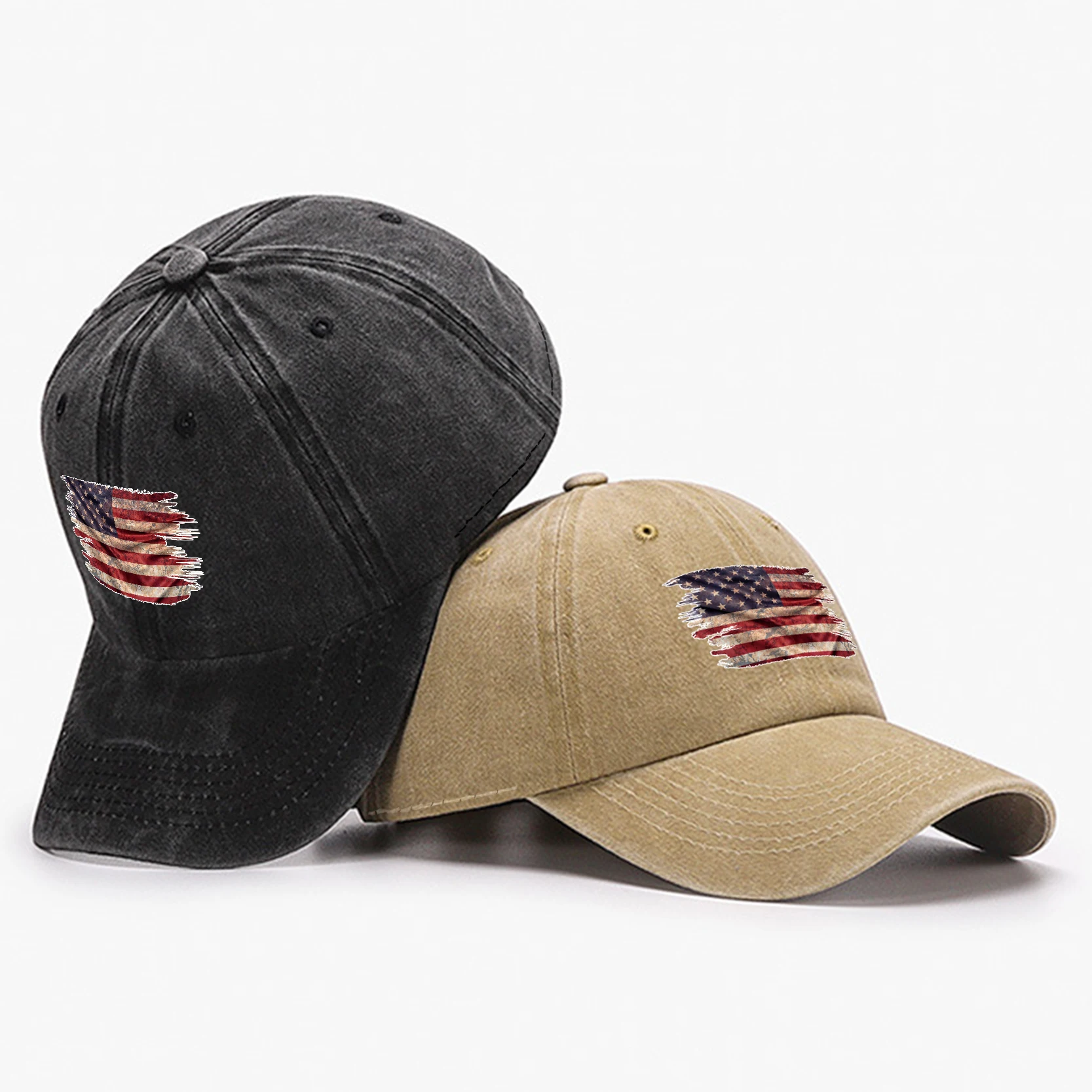 American Flag Print Washed Baseball Hat, The Stars and Stripes Mesh Hat Sun Visor Adjustable Buckle Lightweight Adjustable Strap 3