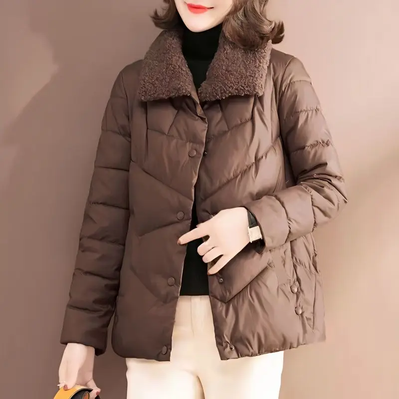 

Cotton-padded Jacket 2023 New Winter Lig Lamb Wool Middle-aged Cotton-padded Clothes Ladie Short Coat Loose Cotton-padded Jacket