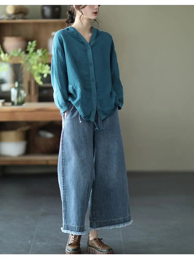 Jacket Spring and Summer Women's Clothing Cotton and Linen Hooded Coat Sun Shirt Linen Cardigan Thin Retro Korean Autumn Cloths