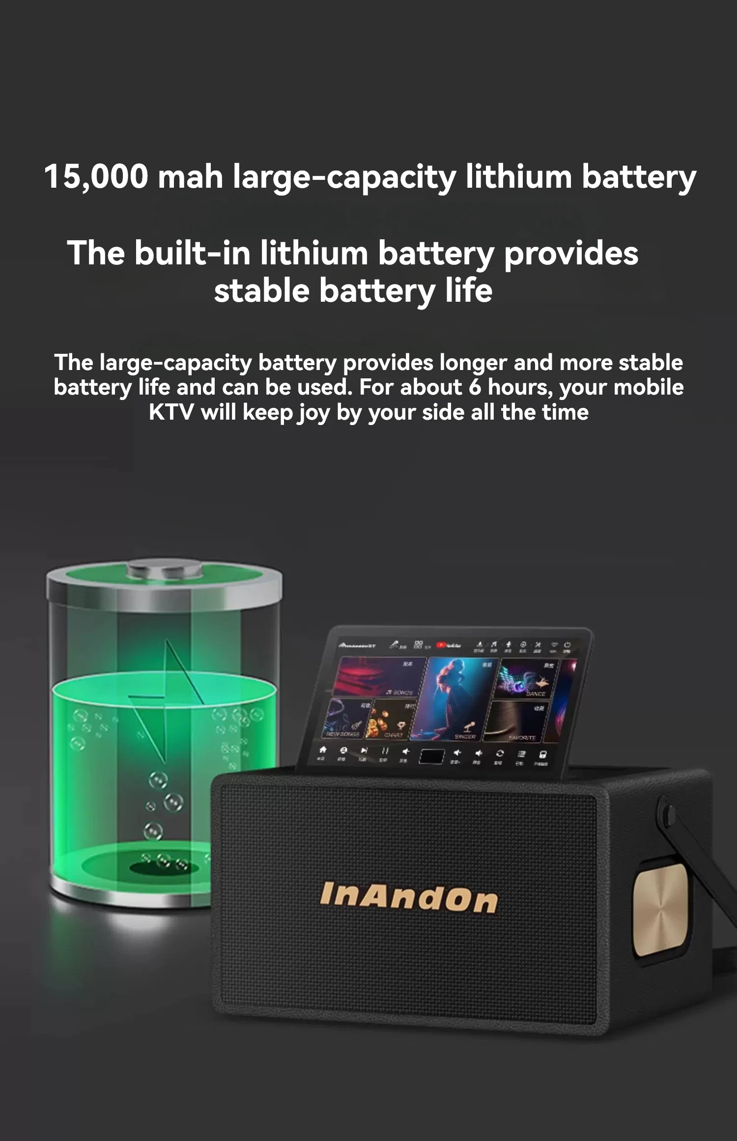 300W 휴대용 노래방 기계 10.1인치 접이식 스크린 15000mAh 배터리 6H UHF 무선 마이크, 블루투스 5.0, 야외/가정용 KTV