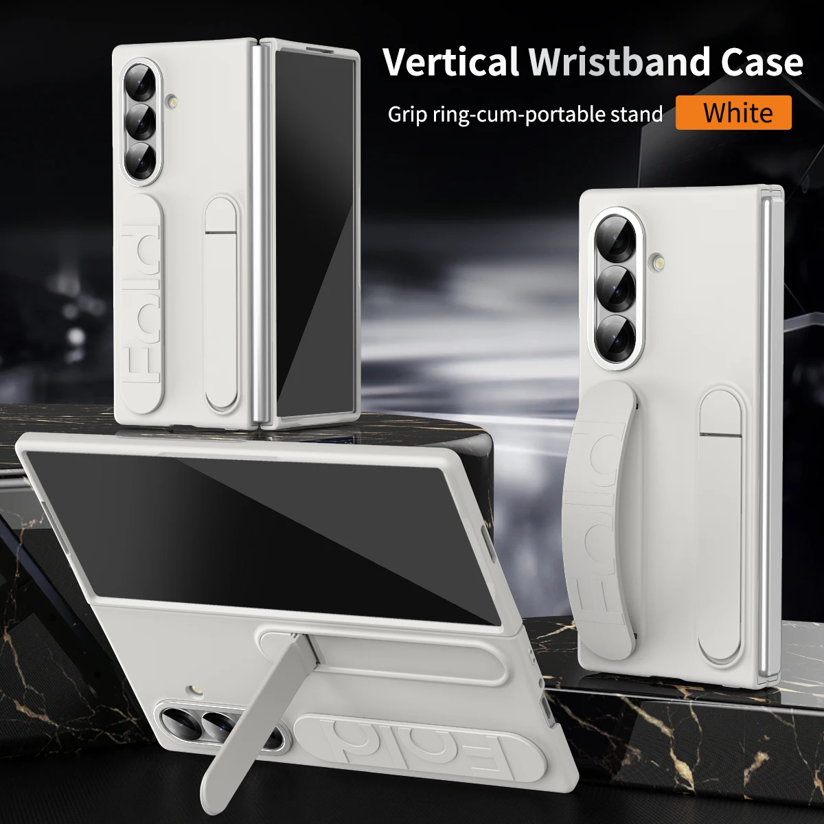 Fashion Wristband Bracket Stand Case with Hand Strap - Solid Color Shockproof Cover