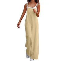 Women'S Casual Loose Jumpsuit Linen Breathable And Comfortable Simple Shoulder Strap Jumpsuit Summer Fashion Streetwear