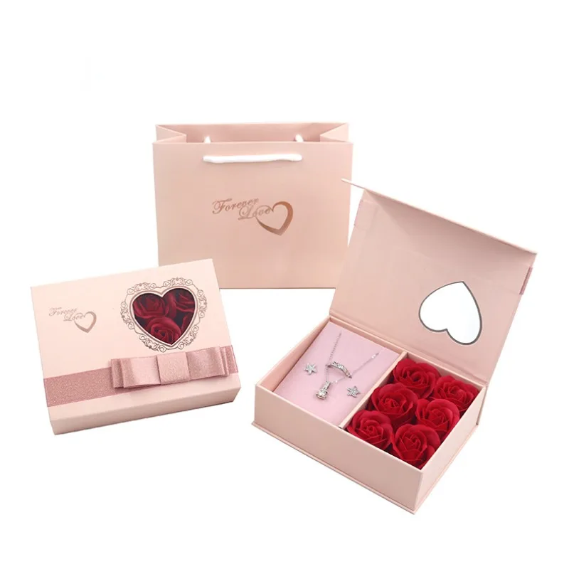 

Подарочная коробка для ювелирных украшений с мылом, роза, цветок для ожерелья, кольца, сережек, дисплей, предмет хранения с сумкой, День святого Валентина