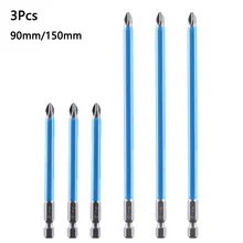 

3pcs Cross Non-Slip Drill Bits Batch Head PH2 Screwdriver Set 90mm 150mm S2 Alloy Steel Strong Magnetics Nutdrivers Bits Blue
