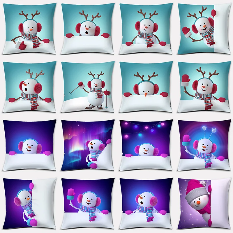 

Beauty Snowman Cartoon Picture Pattern Pillow Covers Short Plush High Quality Square Thick Pillow Case Covers