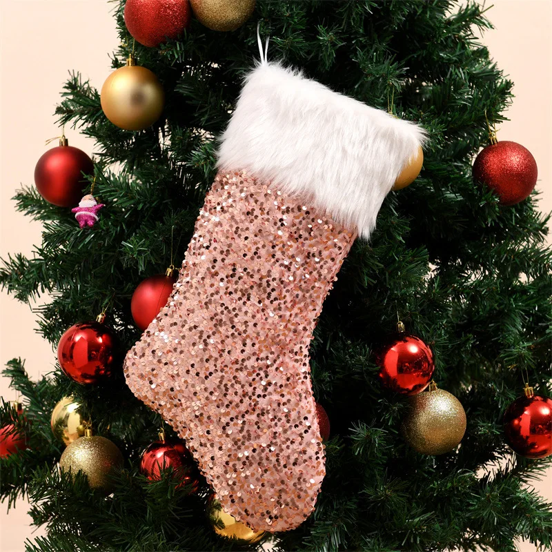 Personalized Christmas Stockings Set | Family Xmas Sacks With Glitter & Sequin Design – Red