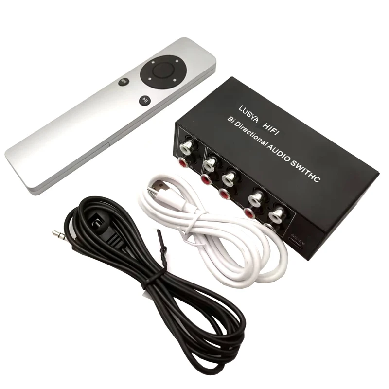 

Newest SW04 Four way Stereo RCA 1 In 4 Out Or 1 Out 4 In Lossless Audio Signal Source Select Switch + Remote Control + USB Cable