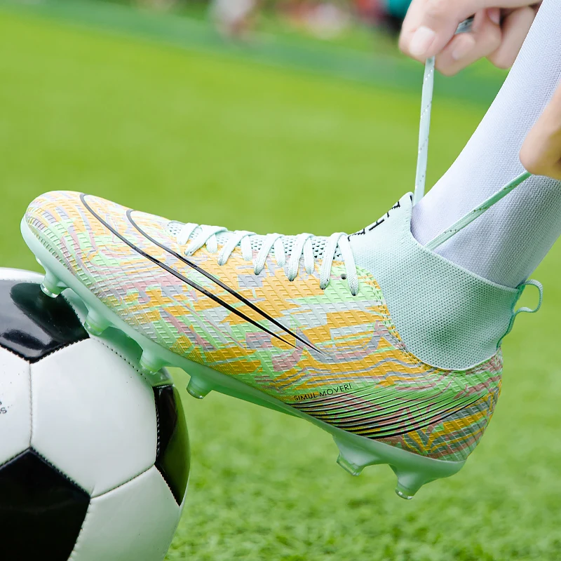 Men Soccer Shoes 2023 High Ankle Professional Lawn Football Boots Kids Boy Anti-Slip TF/FG Indoor Training Football Sneakers