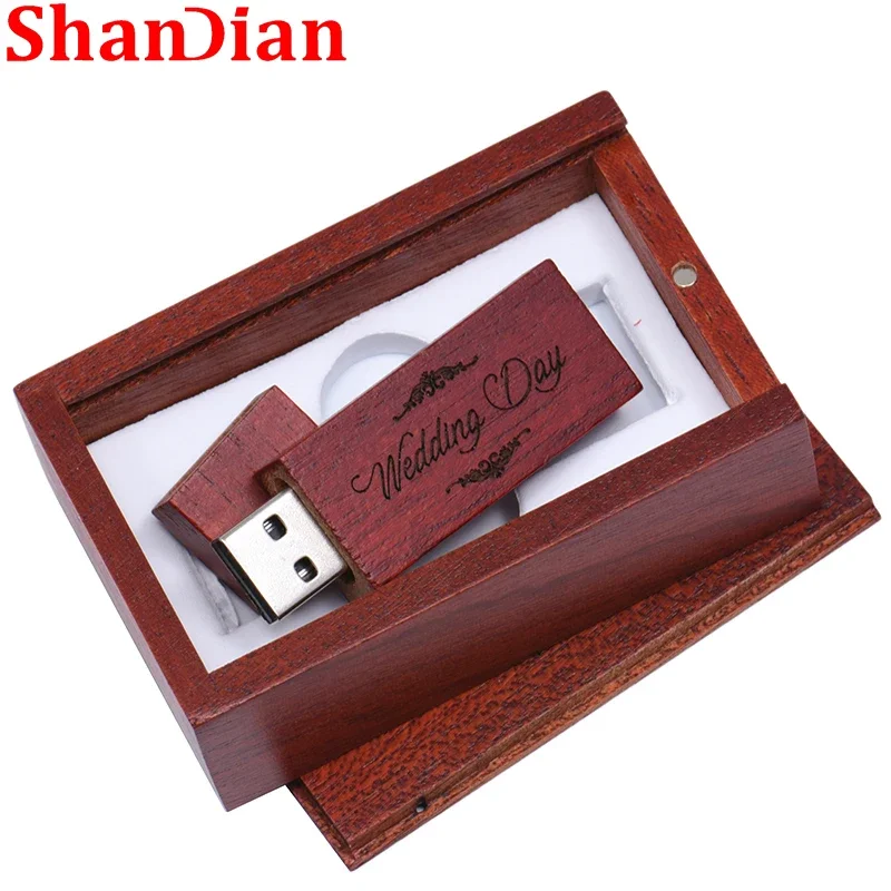 Free Logo Wooden With Gift Box USB 2.0 Flash Drive Real Capacity Pendrive Photography Memory Stick 64GB/32GB/16GB/8GB U Disk